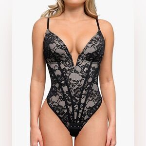 Elegant Black Lace Shapewear Bodysuit